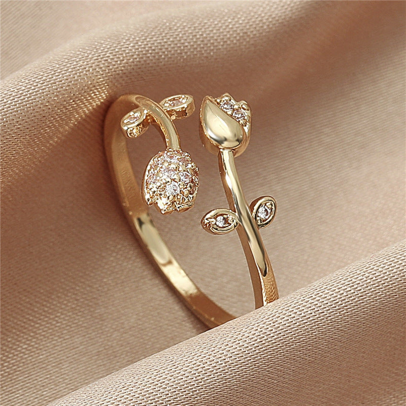 80+designe Double Layer Zircon Female Simple Ring Opening