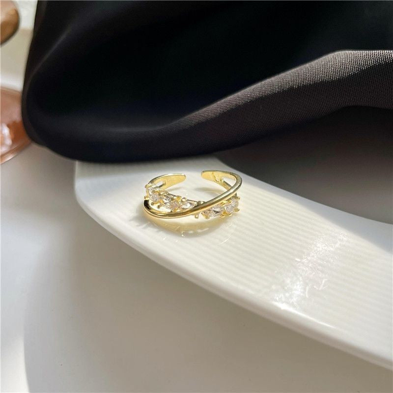 80+designe Double Layer Zircon Female Simple Ring Opening