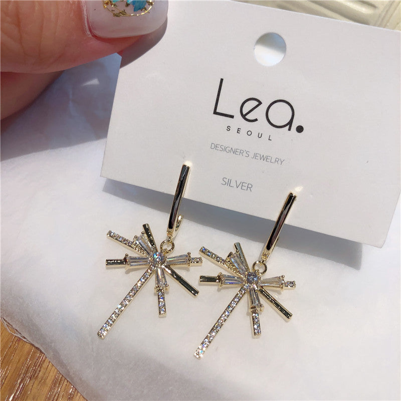 Firework Tassel Silver Needle Personality Zircon Earrings