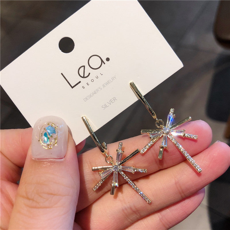 Firework Tassel Silver Needle Personality Zircon Earrings