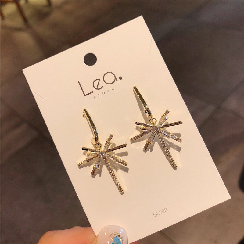 Firework Tassel Silver Needle Personality Zircon Earrings