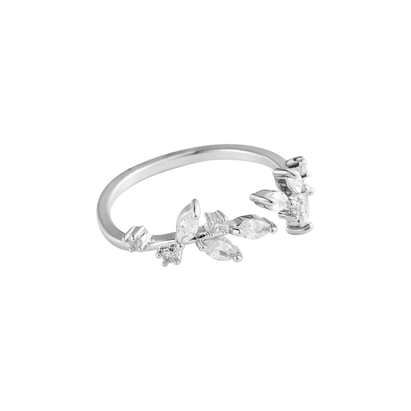 Sweet Leaves Butterfly Ring Female Opening Adjustable