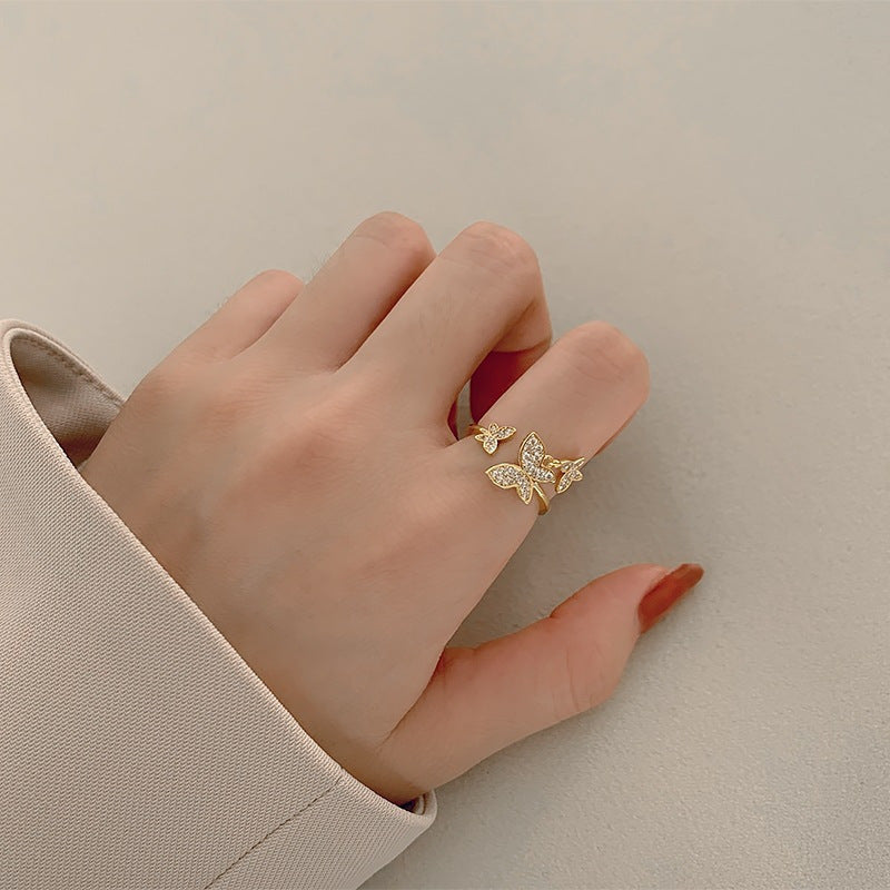 80+designe Double Layer Zircon Female Simple Ring Opening