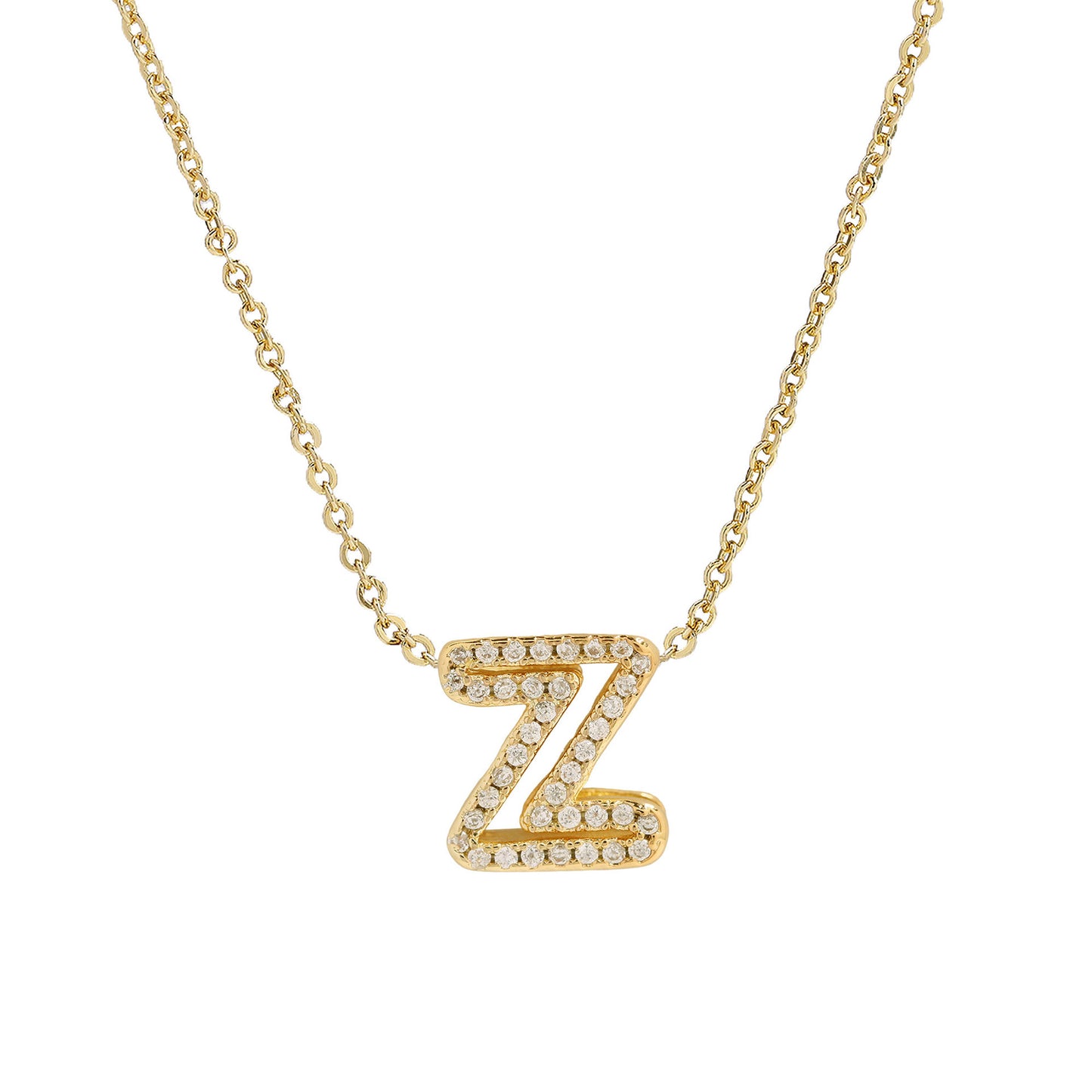 Brass 18K Inlaid Zirconium 26 English Small Letters Pendant Necklace