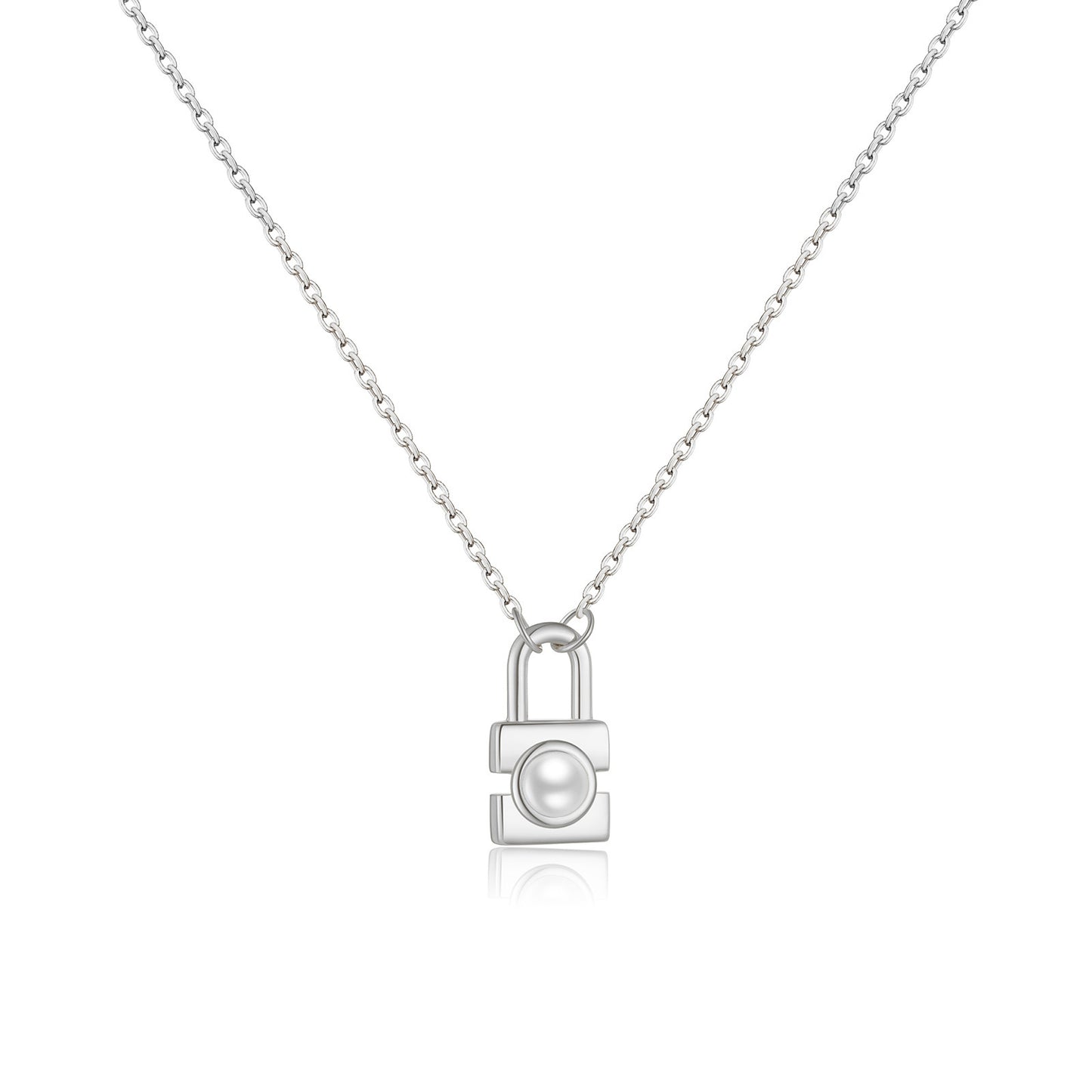 S925 Sterling Silver Small Lock Pendant Pearl Necklace