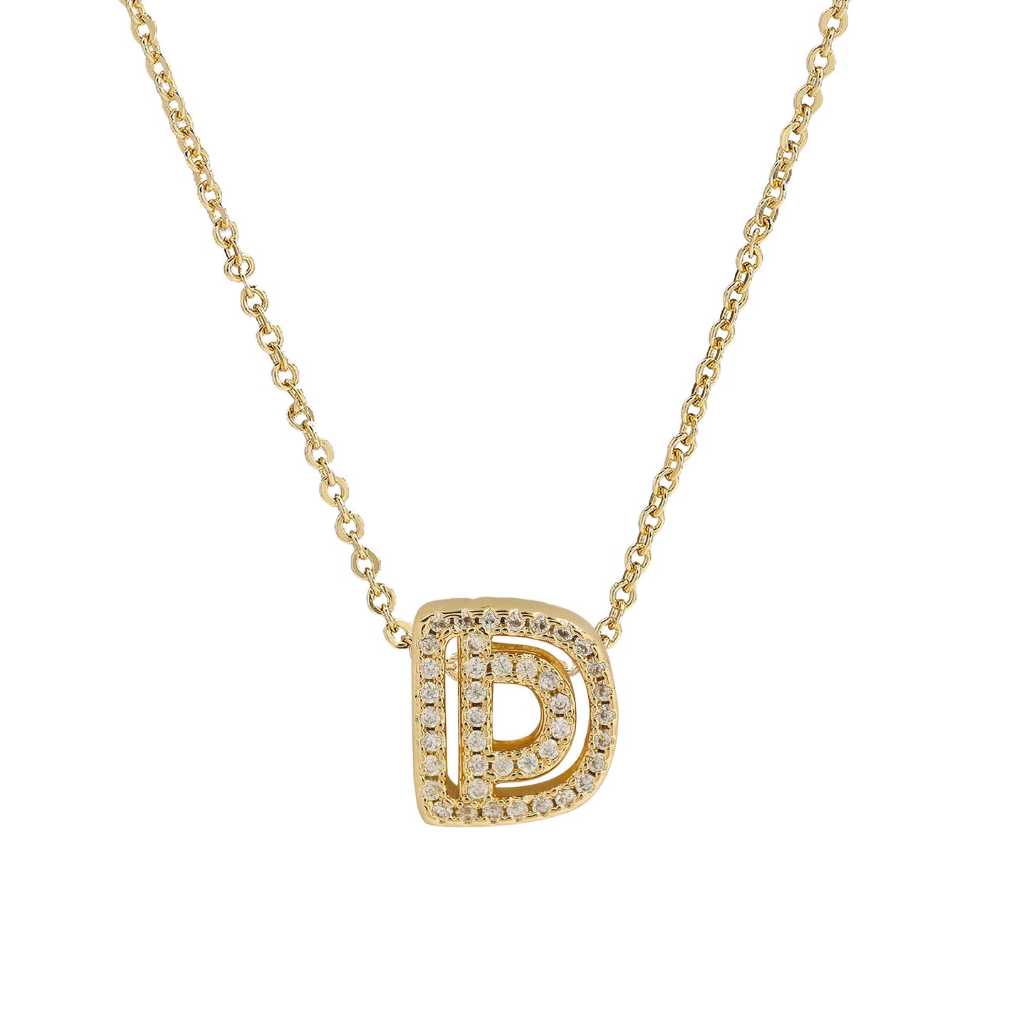 Brass 18K Inlaid Zirconium 26 English Small Letters Pendant Necklace