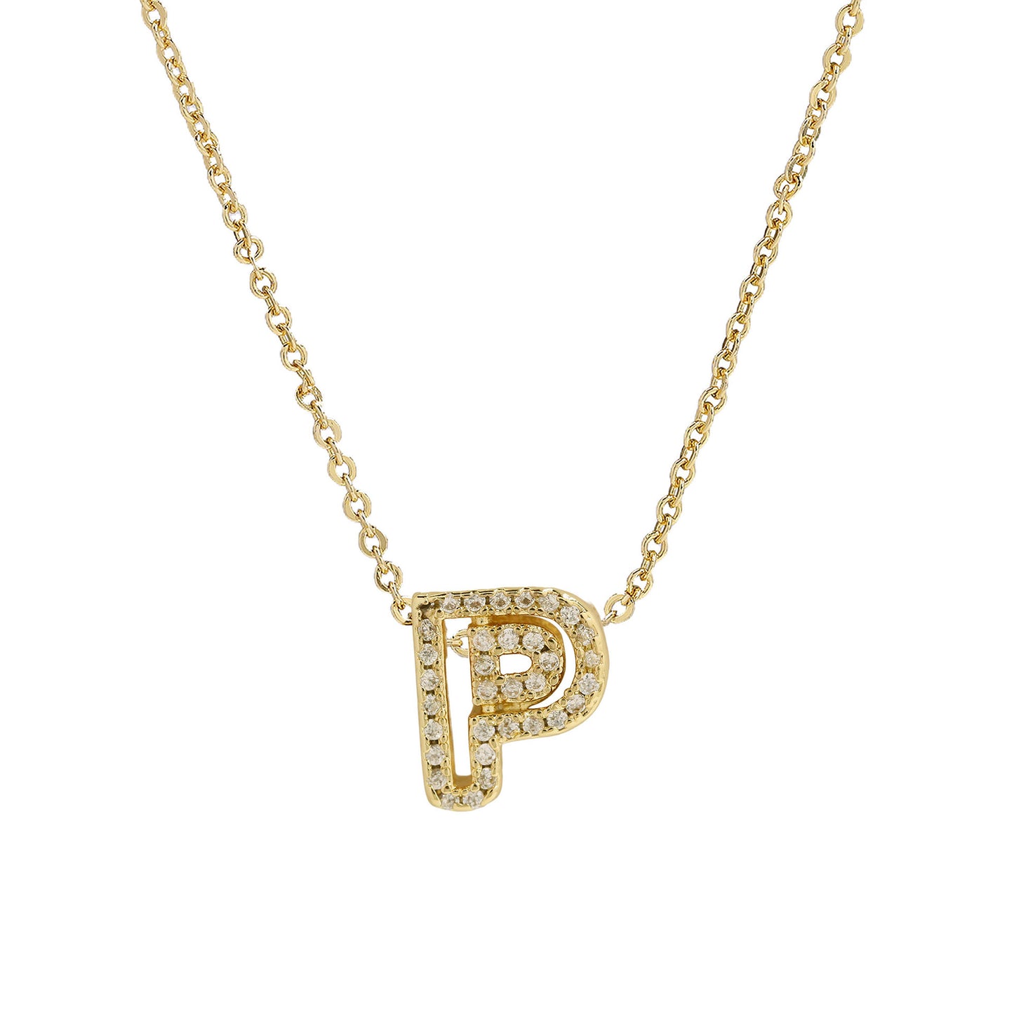 Brass 18K Inlaid Zirconium 26 English Small Letters Pendant Necklace