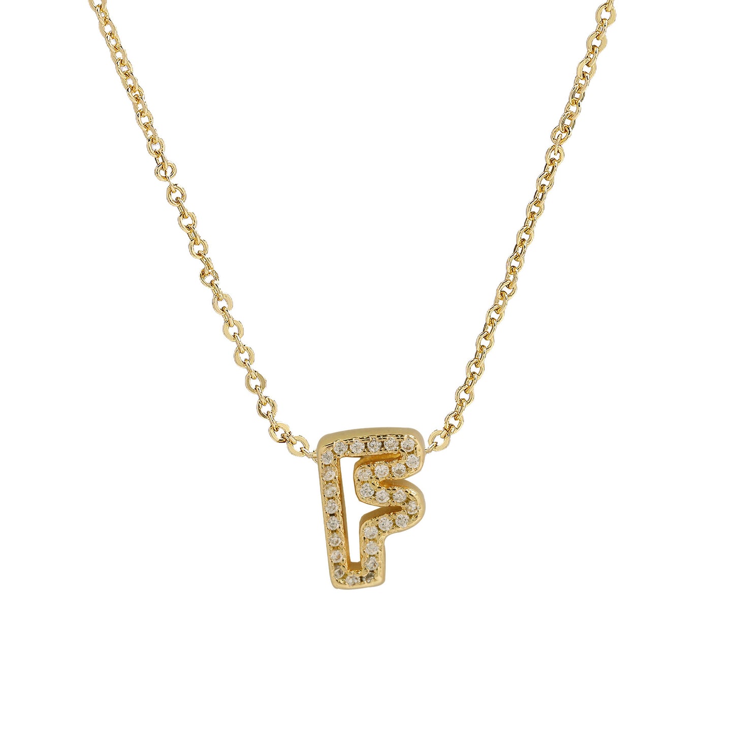 Brass 18K Inlaid Zirconium 26 English Small Letters Pendant Necklace