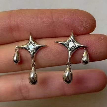 Sterling Silver Needle Star River Evening Stud Earrings Female Three-dimensional Star Smart Water Drop