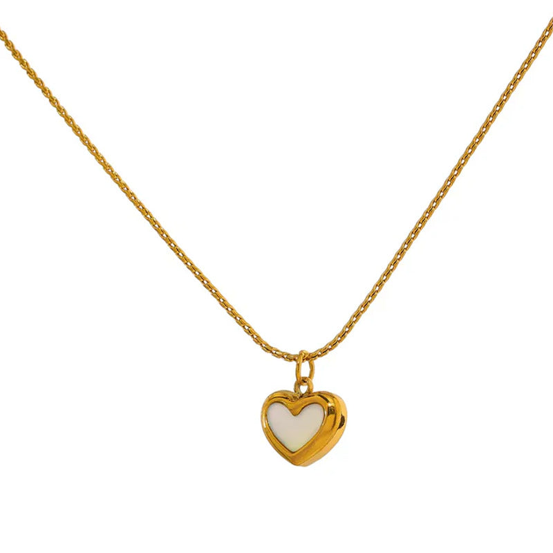 18K Golden Clavicle Chain French Simplicity Titanium Steel Shell Love Heart