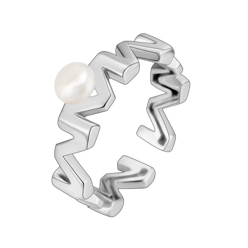 Sterling Silver Pearl Eardrop Frame Women's Ring