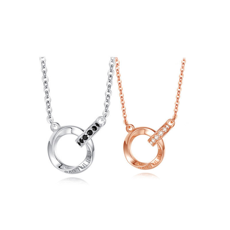 Sterling Silver Mobius Double Ring Necklace Couples