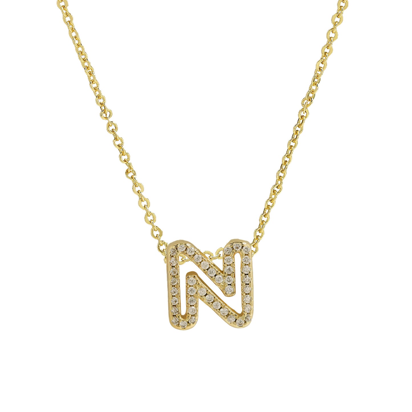 Brass 18K Inlaid Zirconium 26 English Small Letters Pendant Necklace