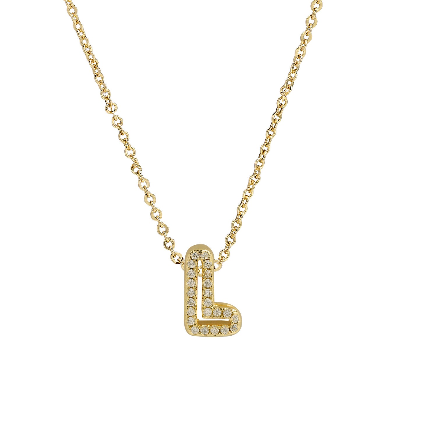 Brass 18K Inlaid Zirconium 26 English Small Letters Pendant Necklace