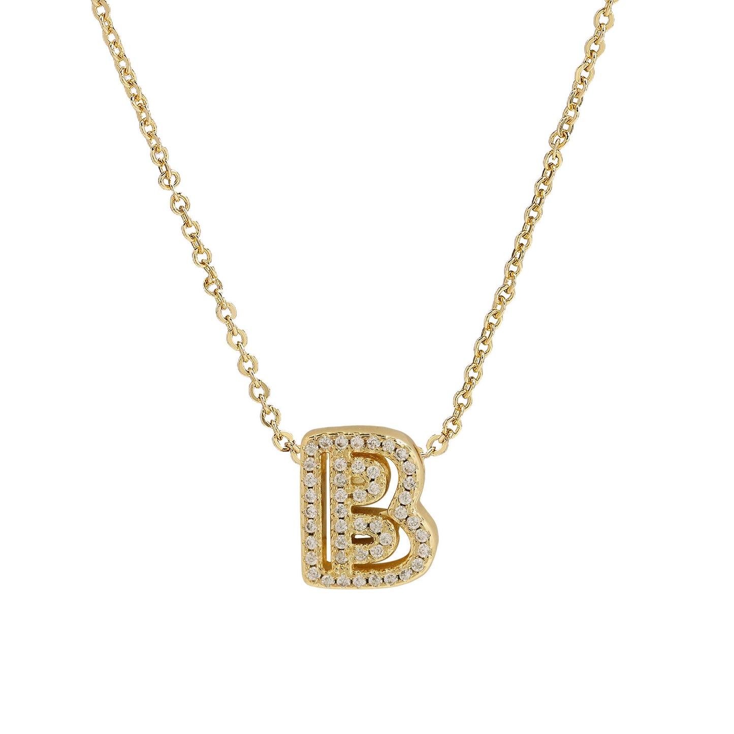 Brass 18K Inlaid Zirconium 26 English Small Letters Pendant Necklace