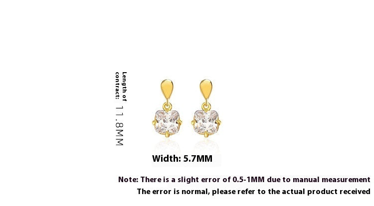 S925 Silver Simple Elegant Drop-shaped Square Diamond Stud Earrings