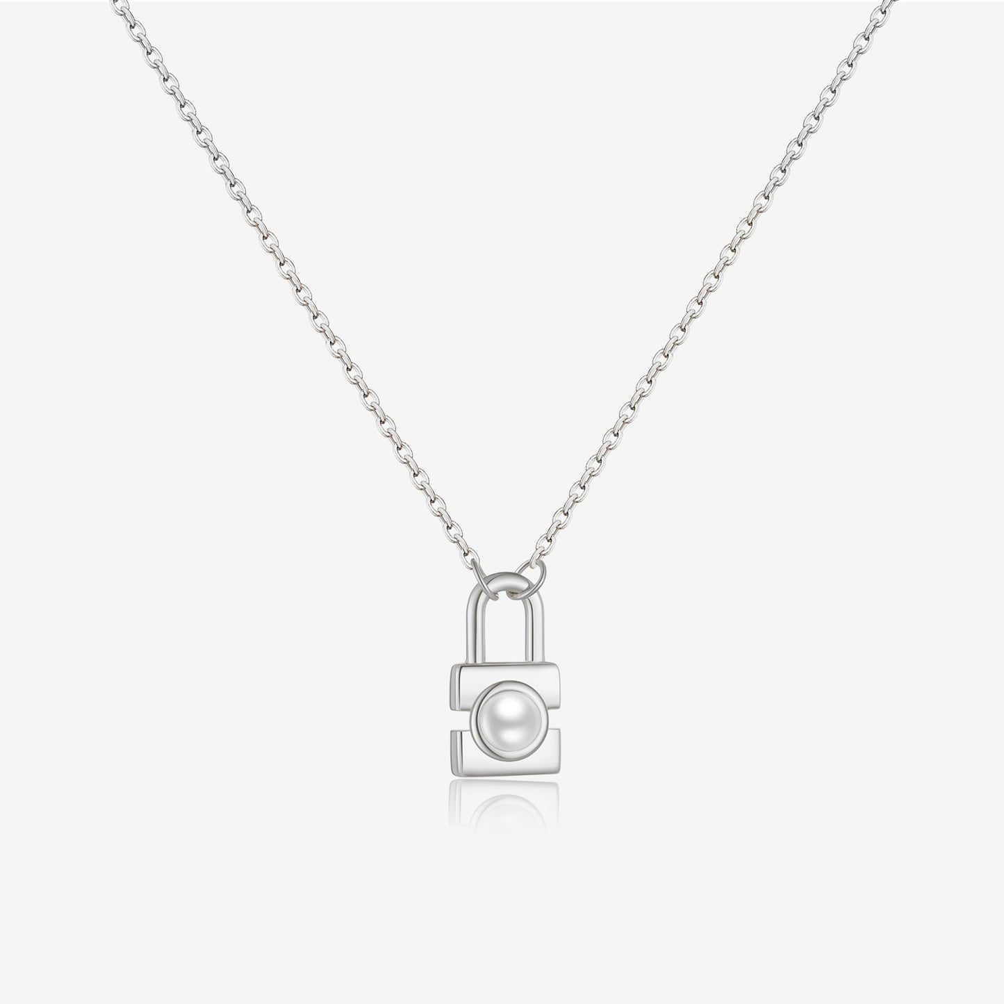 S925 Sterling Silver Small Lock Pendant Pearl Necklace